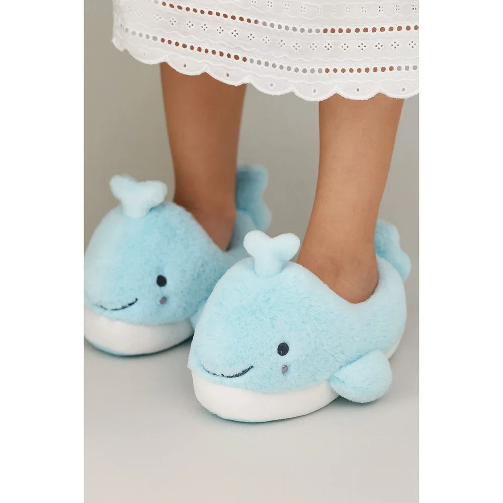 Girls' Whale Character Slippers – Cat & Jack Blue Size 13-1 New With Tags - Picture 1 of 9